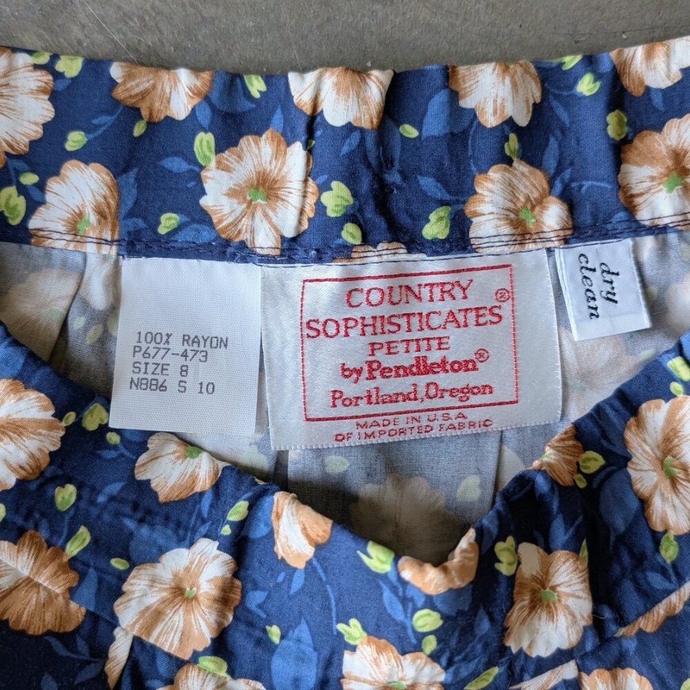 Vintage Coastal Cowgirl Pendleton Blue Floral Pleated Midi Skirt size 8 - Picture 5 of 6